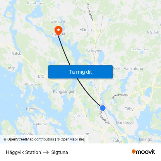 Häggvik Station to Sigtuna map