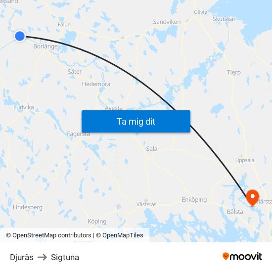 Djurås to Sigtuna map