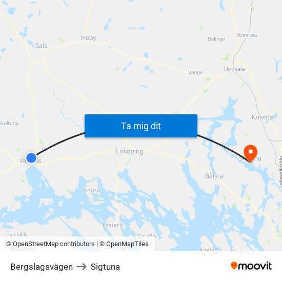 Bergslagsvägen to Sigtuna map