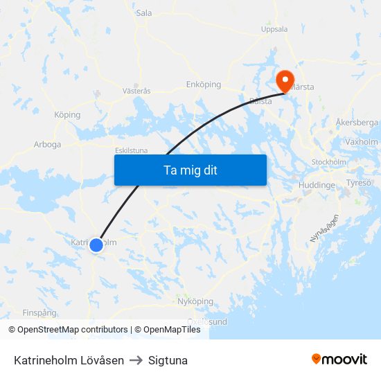 Katrineholm Lövåsen to Sigtuna map