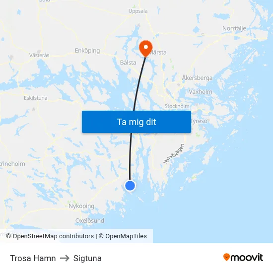 Trosa Hamn to Sigtuna map