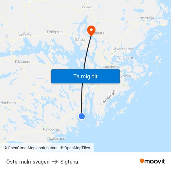 Östermalmsvägen to Sigtuna map