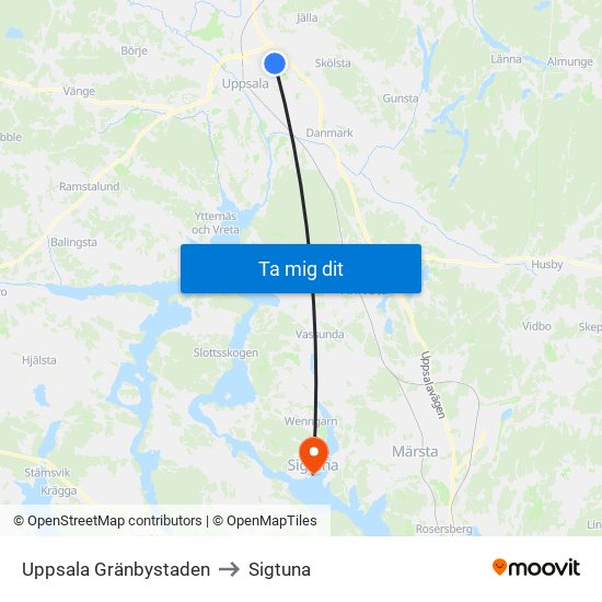 Uppsala Gränbystaden to Sigtuna map