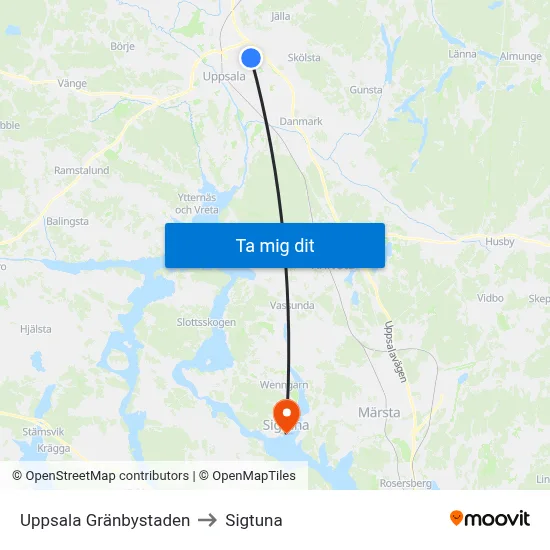 Uppsala Gränbystaden to Sigtuna map