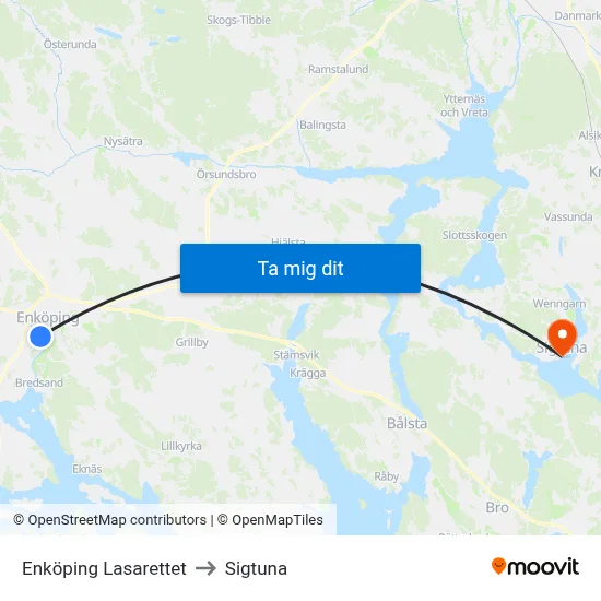 Enköping Lasarettet to Sigtuna map