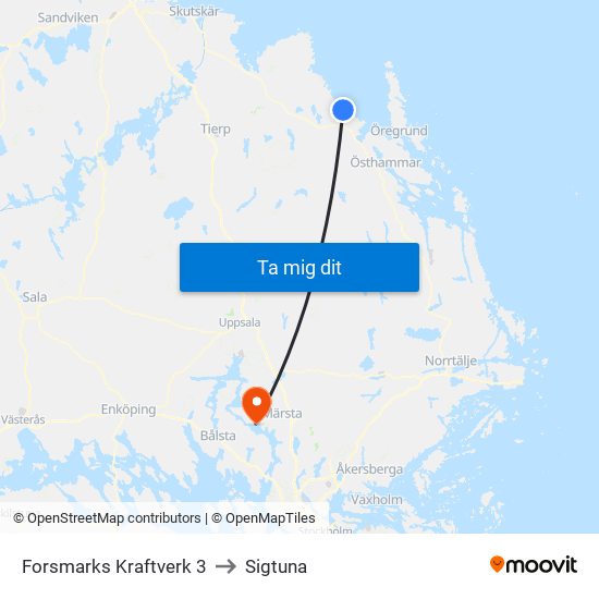 Forsmarks Kraftverk 3 to Sigtuna map