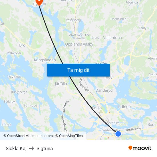 Sickla Kaj to Sigtuna map