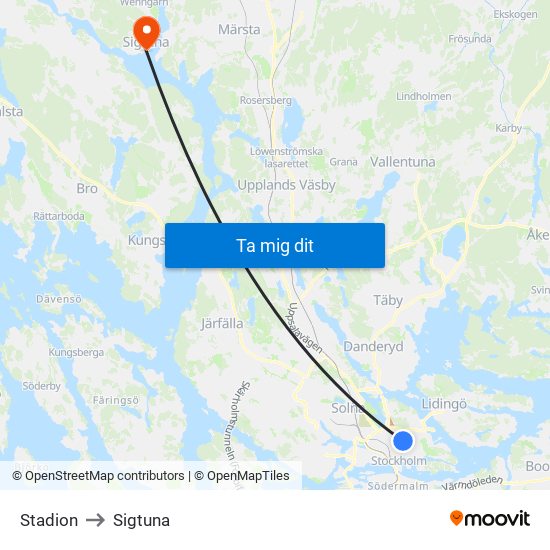 Stadion to Sigtuna map