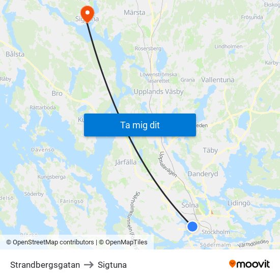 Strandbergsgatan to Sigtuna map