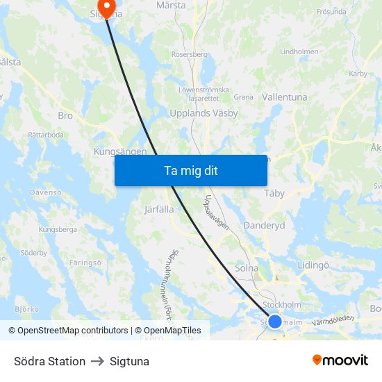 Södra Station to Sigtuna map