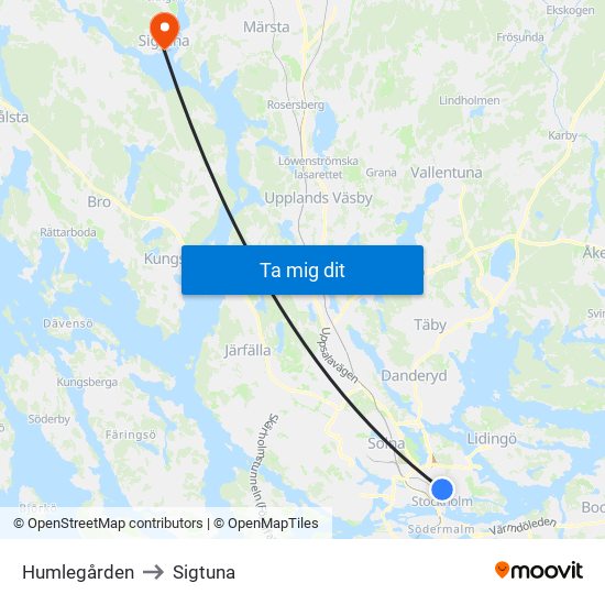 Humlegården to Sigtuna map