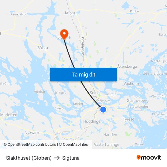 Slakthuset (Globen) to Sigtuna map