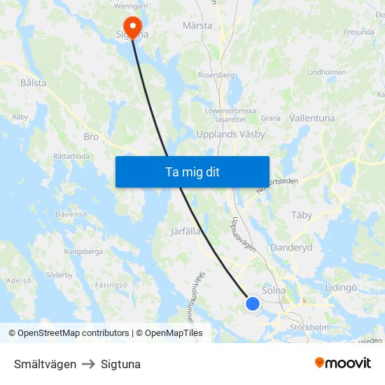 Smältvägen to Sigtuna map