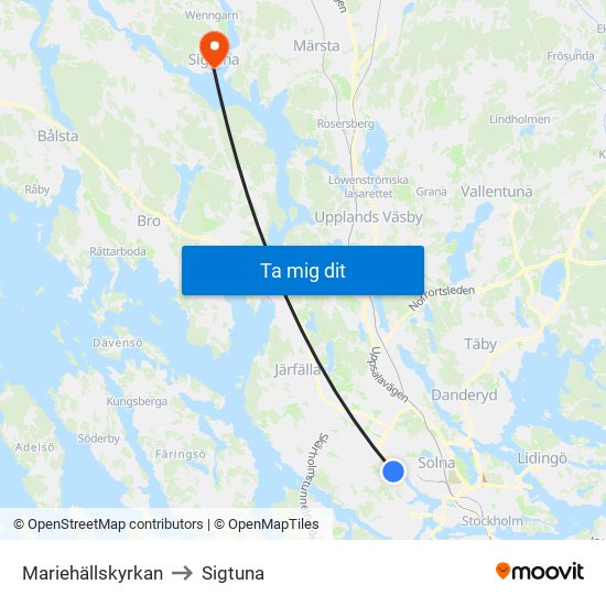 Mariehällskyrkan to Sigtuna map