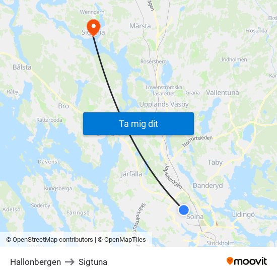 Hallonbergen to Sigtuna map