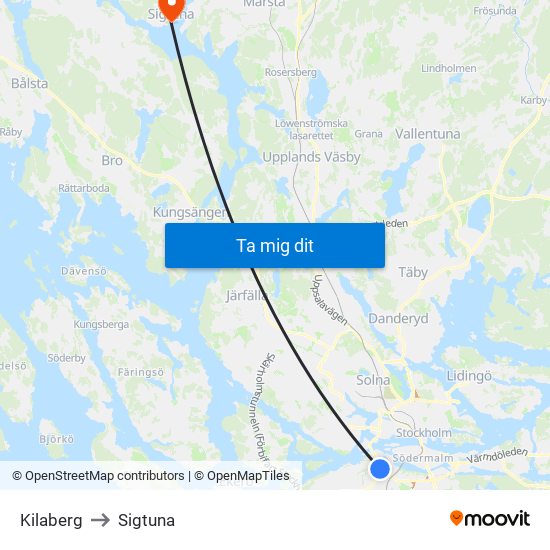 Kilaberg to Sigtuna map