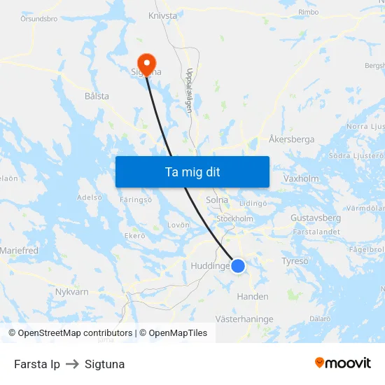 Farsta Ip to Sigtuna map