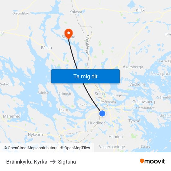 Brännkyrka Kyrka to Sigtuna map