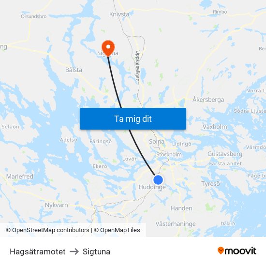 Hagsätramotet to Sigtuna map
