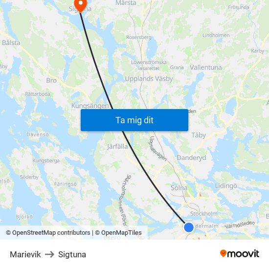 Marievik to Sigtuna map