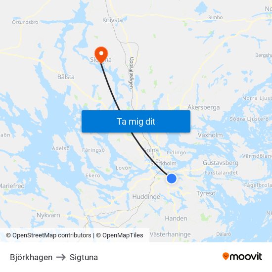Björkhagen to Sigtuna map