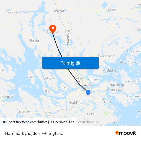 Hammarbyhöjden to Sigtuna map