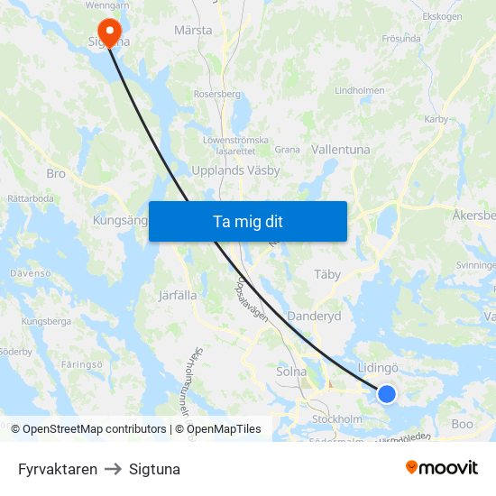 Fyrvaktaren to Sigtuna map