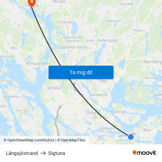 Långsjöstrand to Sigtuna map