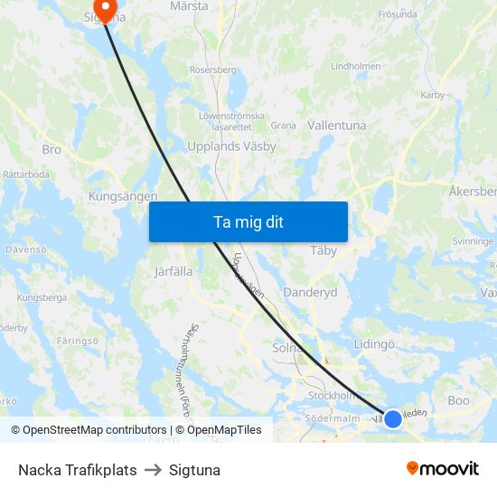 Nacka Trafikplats to Sigtuna map