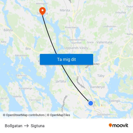 Bollgatan to Sigtuna map