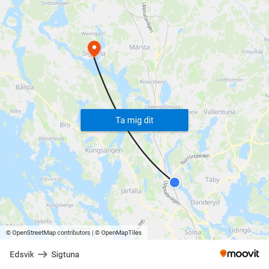 Edsvik to Sigtuna map