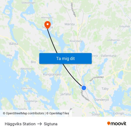 Häggviks Station to Sigtuna map