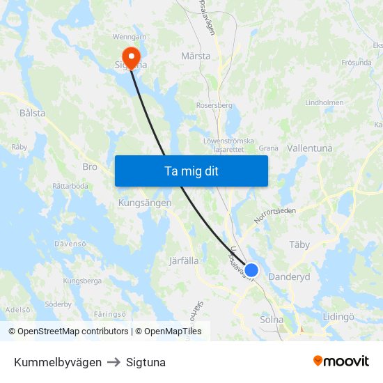 Kummelbyvägen to Sigtuna map