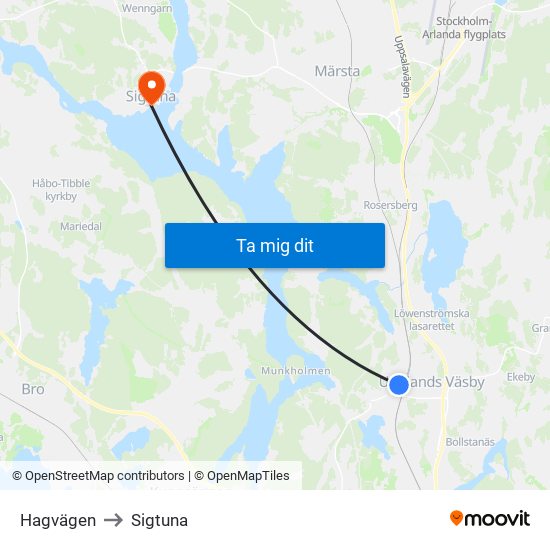 Hagvägen to Sigtuna map