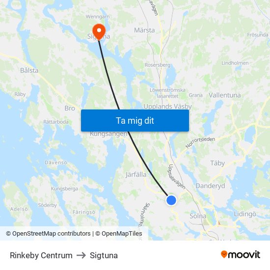 Rinkeby Centrum to Sigtuna map