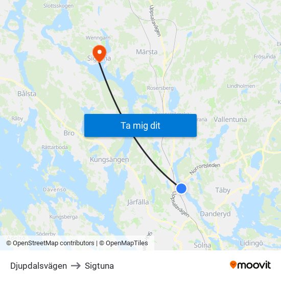 Djupdalsvägen to Sigtuna map