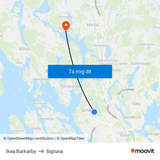 Ikea Barkarby to Sigtuna map