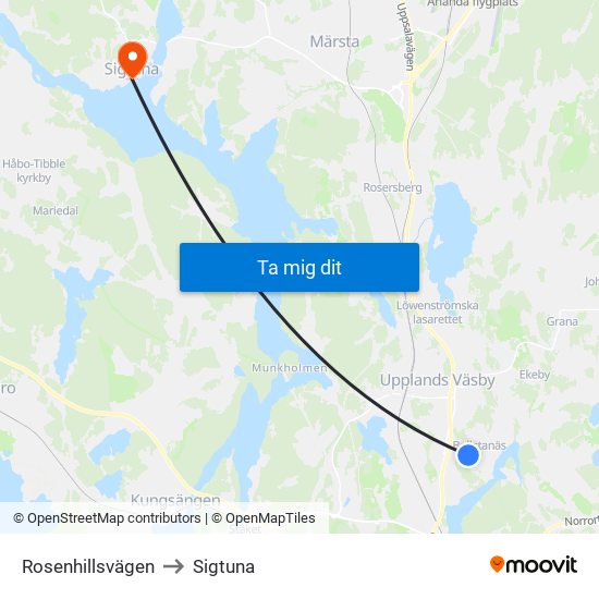 Rosenhillsvägen to Sigtuna map