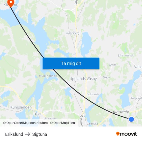 Erikslund to Sigtuna map