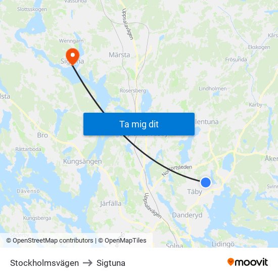 Stockholmsvägen to Sigtuna map