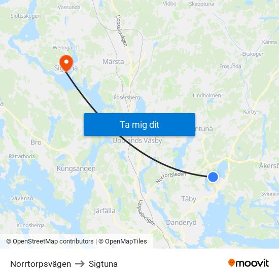 Norrtorpsvägen to Sigtuna map