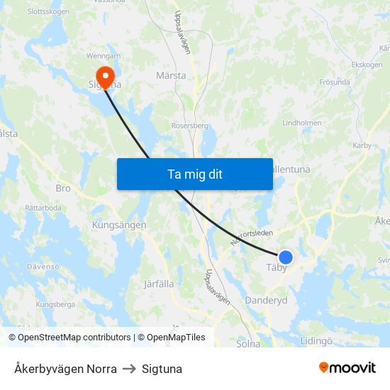 Åkerbyvägen Norra to Sigtuna map