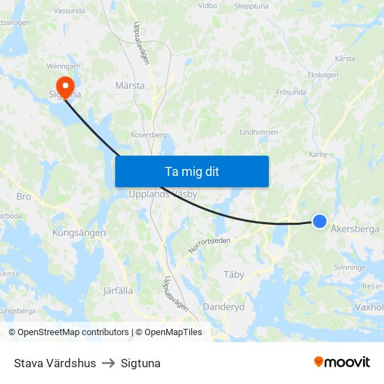 Stava Värdshus to Sigtuna map