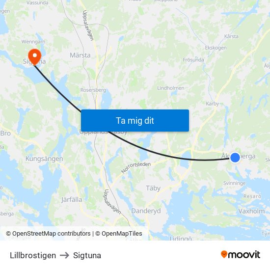 Lillbrostigen to Sigtuna map