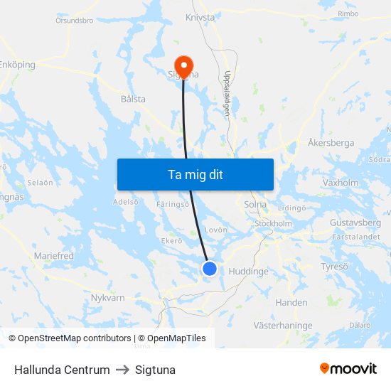 Hallunda Centrum to Sigtuna map