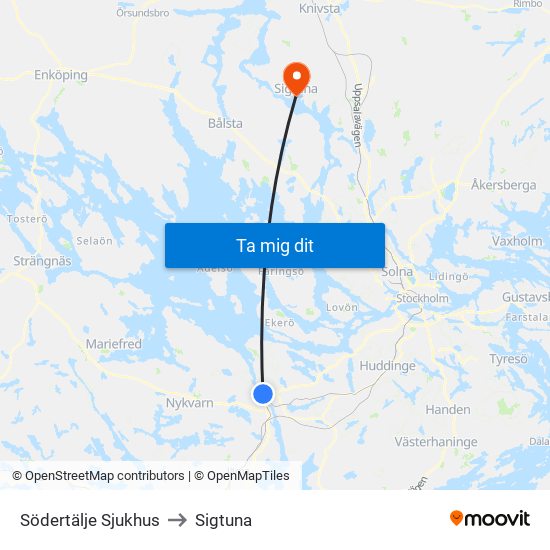 Södertälje Sjukhus to Sigtuna map