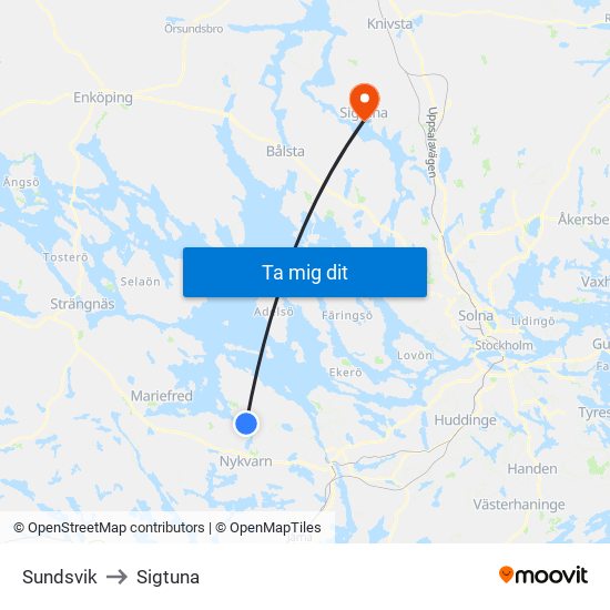 Sundsvik to Sigtuna map