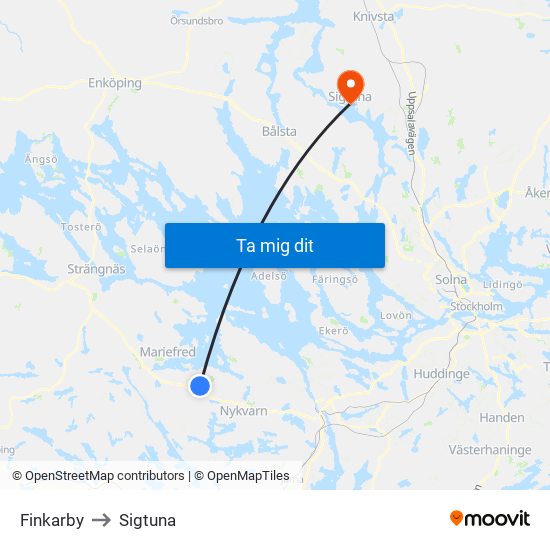 Finkarby to Sigtuna map