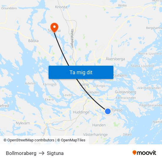 Bollmoraberg to Sigtuna map