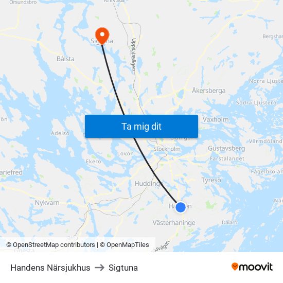 Handens Närsjukhus to Sigtuna map
